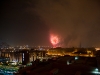 Fireworks at the smoke covered St Louis Arch